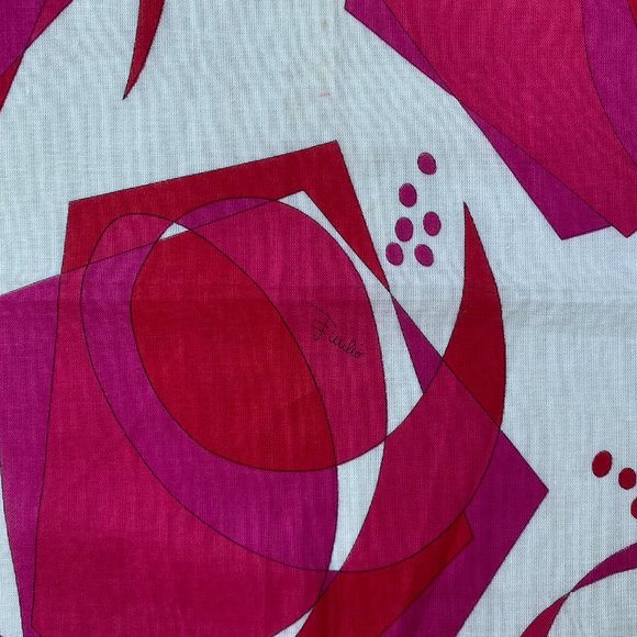 Emilio Pucci Red, White Pink Abstract Breast Cancer 17 Inch Square Cotton Scarf - Picture 2 of 8